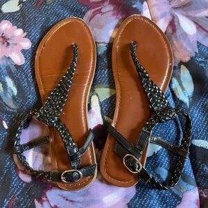 Size 8 U.S. women’s summer sandals/flats. Used but good condition